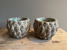 2er Set Übertopf aus Keramik im Zapfen Design Vintage