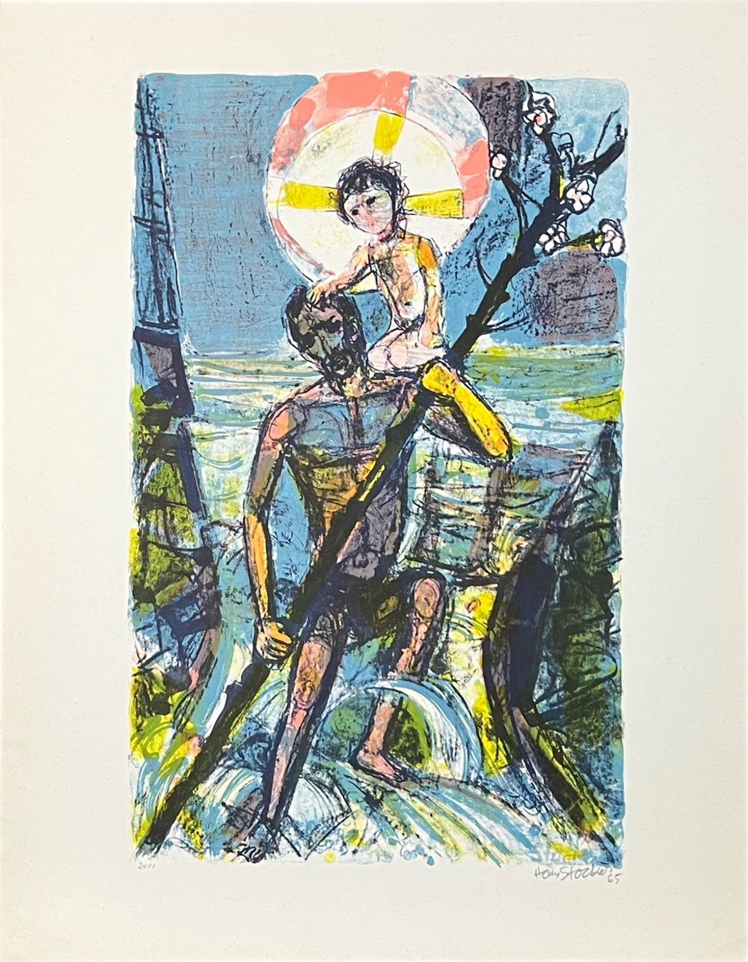Grafiken & Lithographien: Hans Stocker. Heilger Christopherus, 1965. Farblitho. – Gebraucht aus Zumikon von tesoro8853