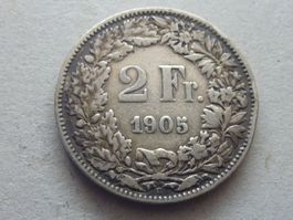 Alter Ungereinigter Silber 2 Fr.  1905 rar