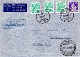 FLUGPOST 1° VOLO POSTALE SWISSAIR LOCARNO-BARCELONA - FP1