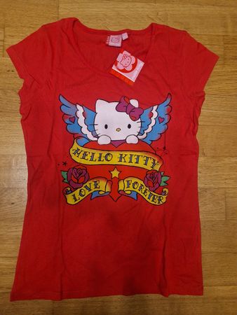 T-shirt Hello Kitty rouge, neuf avec étiquette, taille 16ans