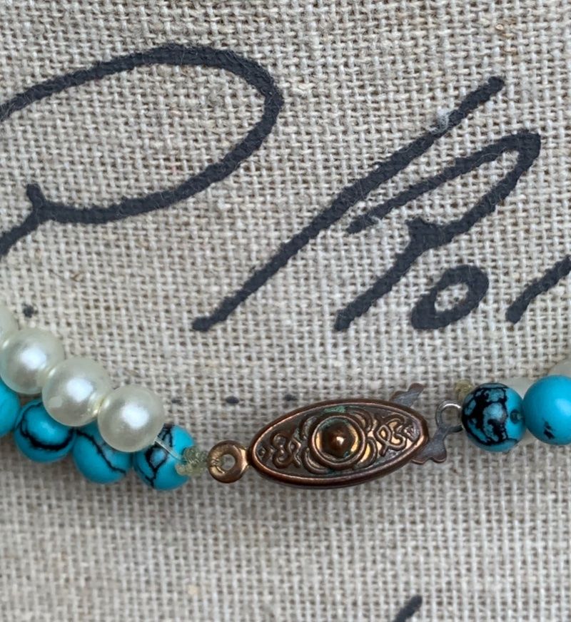 Catenine: Superbe collier vintage PERLE ET PIERRE TURQUOISE fermoir – Usato da Martigny venduto da only__you 3