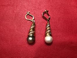 Ohrringe mit Perlen und Diamanten aus 14 Karat Gelbgold 585
