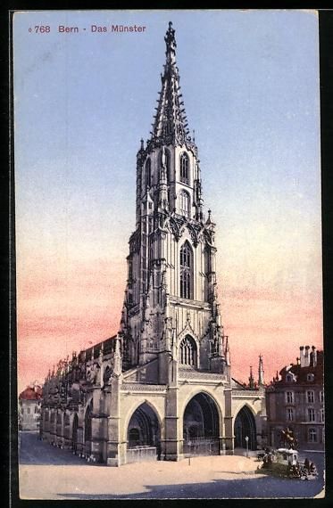 Cartoline postali: AK Bern, Das Münster mit Denkmal – Usato da Berlin venduto da bartko-reher