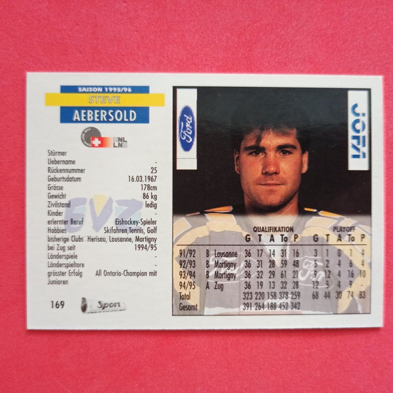 Carte collezionabili: Steve Aebersolf - EVZ CARD - 1995/96 – Usato da Dübendorf venduto da kb86_MOVIE 1