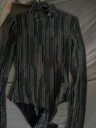 Glitzer Body Schwarz Silber Streifen Gr. S/M für Silvester/P
