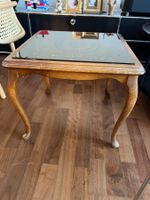 Beistelltisch Holz mit Glasplatte und Rattan-Einsatz