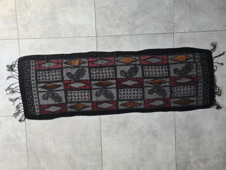 Schal Paisley Schwarz Rot Fransen Viskose Seide Boho Ethno