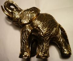 SEHR SCHWERER GOLDENER BRONZE ELEFANT---13,5 x 13 CM--ANTIK,