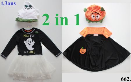 Costume Fantôme / Geist / CITROUILLE / KÜRBIS 2in1  t. 3 ans