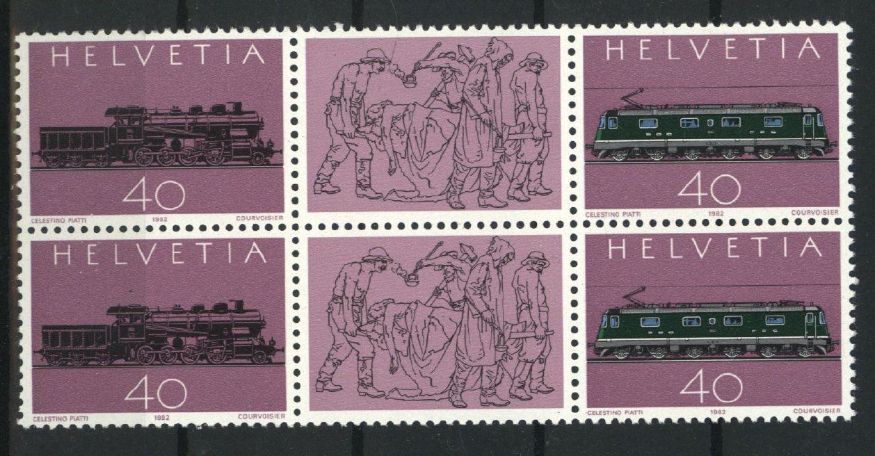 Tutti i francobolli: 1982, 100 Jahre Gotthardbahn, Viererblock ** – Usato da Willisau venduto da Vollstempel