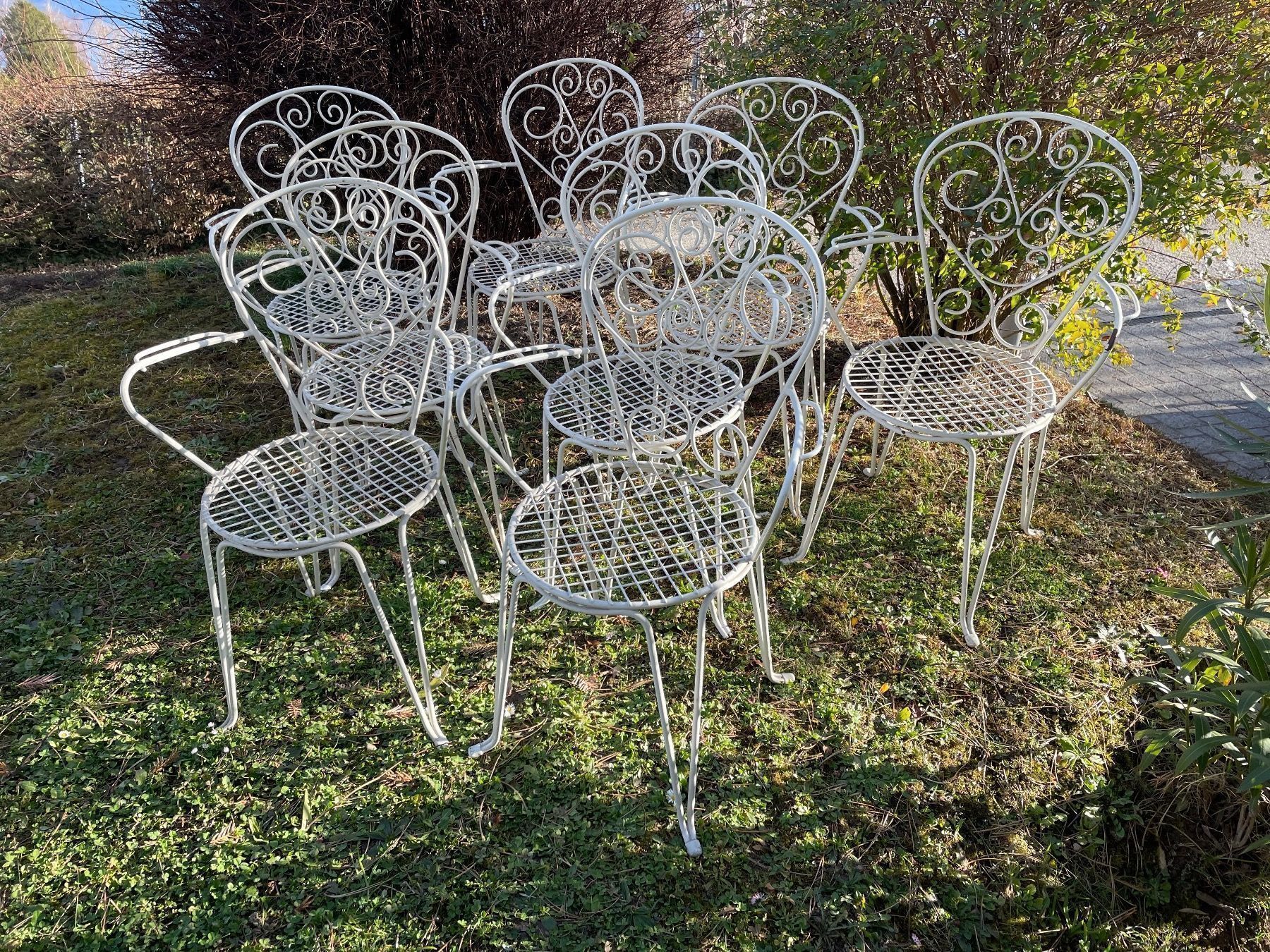 Stühle: 8 Anciennes Chaises de Jardin Blanches – Gebraucht aus Vallamand von Bricbracbroc82