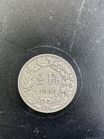 2 Franken 1920 Helvetia Münze Silber guter Zustand