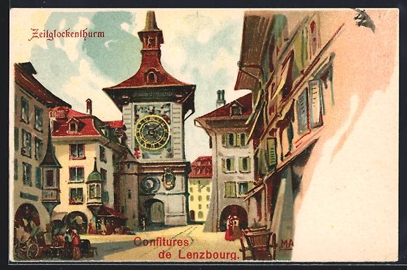 Cartoline postali: Bern, Zeitglockenthurm, Confitures de Le – Usato da Berlin venduto da bartko-reher