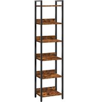 Bücherregal 6-stöckig, Metallrahmen Standregal rustikal