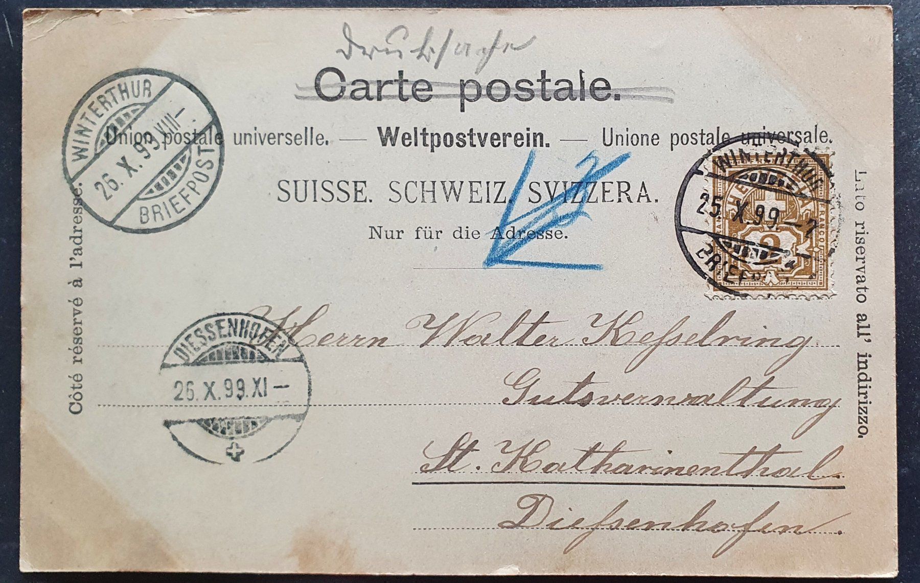 Cartoline postali: ST. IMIER 1899- Rue des Marronniers – Usato da Kreuzlingen venduto da Rschweiz1 1