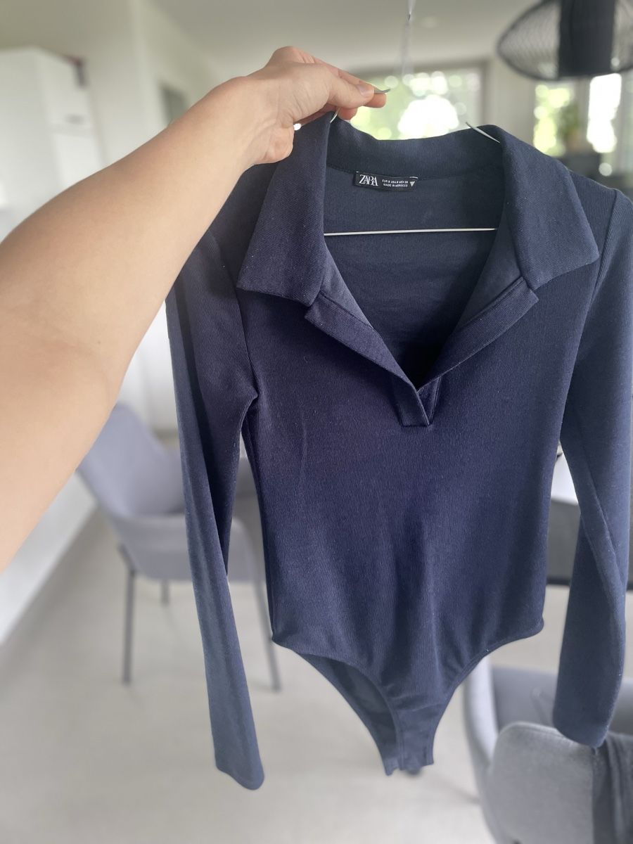 Zara Top: Zara Navy Long Sleeve Collared Bodysui – Usato da Zürich venduto da Michelle_m