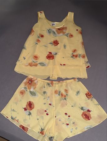 Pyjama Set gelb Blumenmuster Grösse M