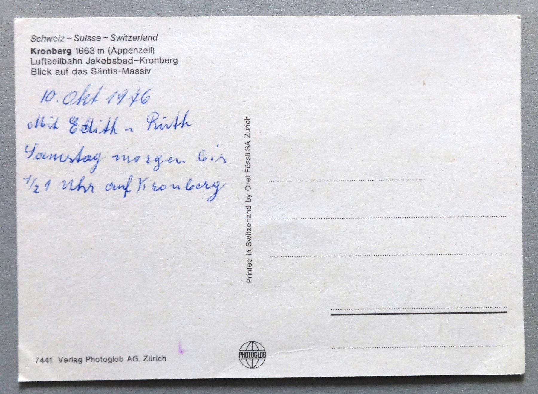 Ansichtskarten: Kronberg 1663 m (Appenzell) – Gebraucht aus Fétigny von Billy2miny 1