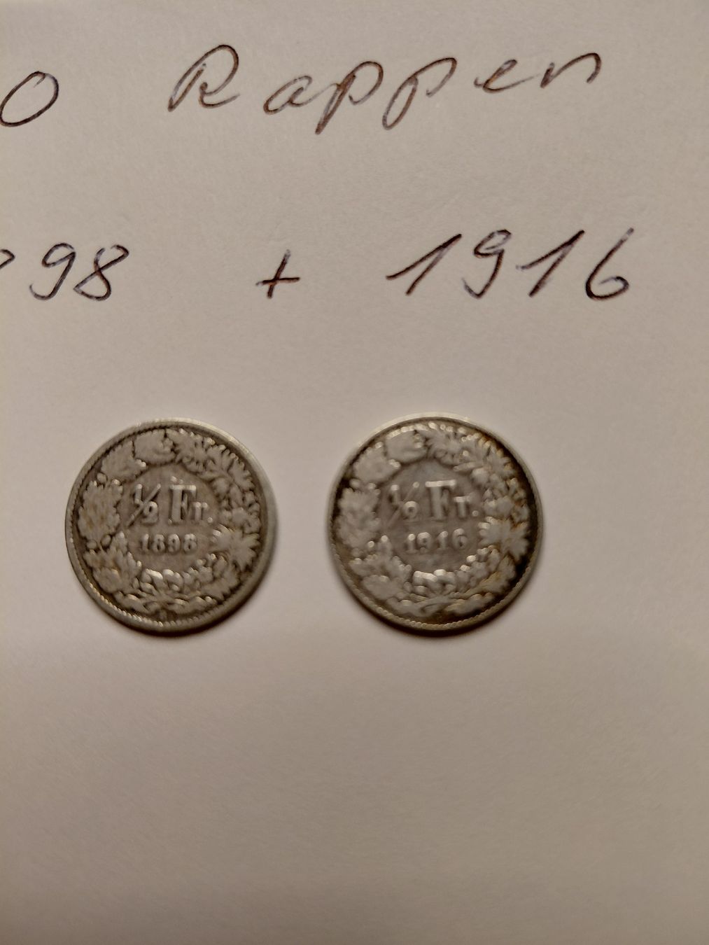 Alle Münzen: 2x 50 Rappen silber 1898 und 1916 – Gebraucht aus Bonaduz von topolino052 1