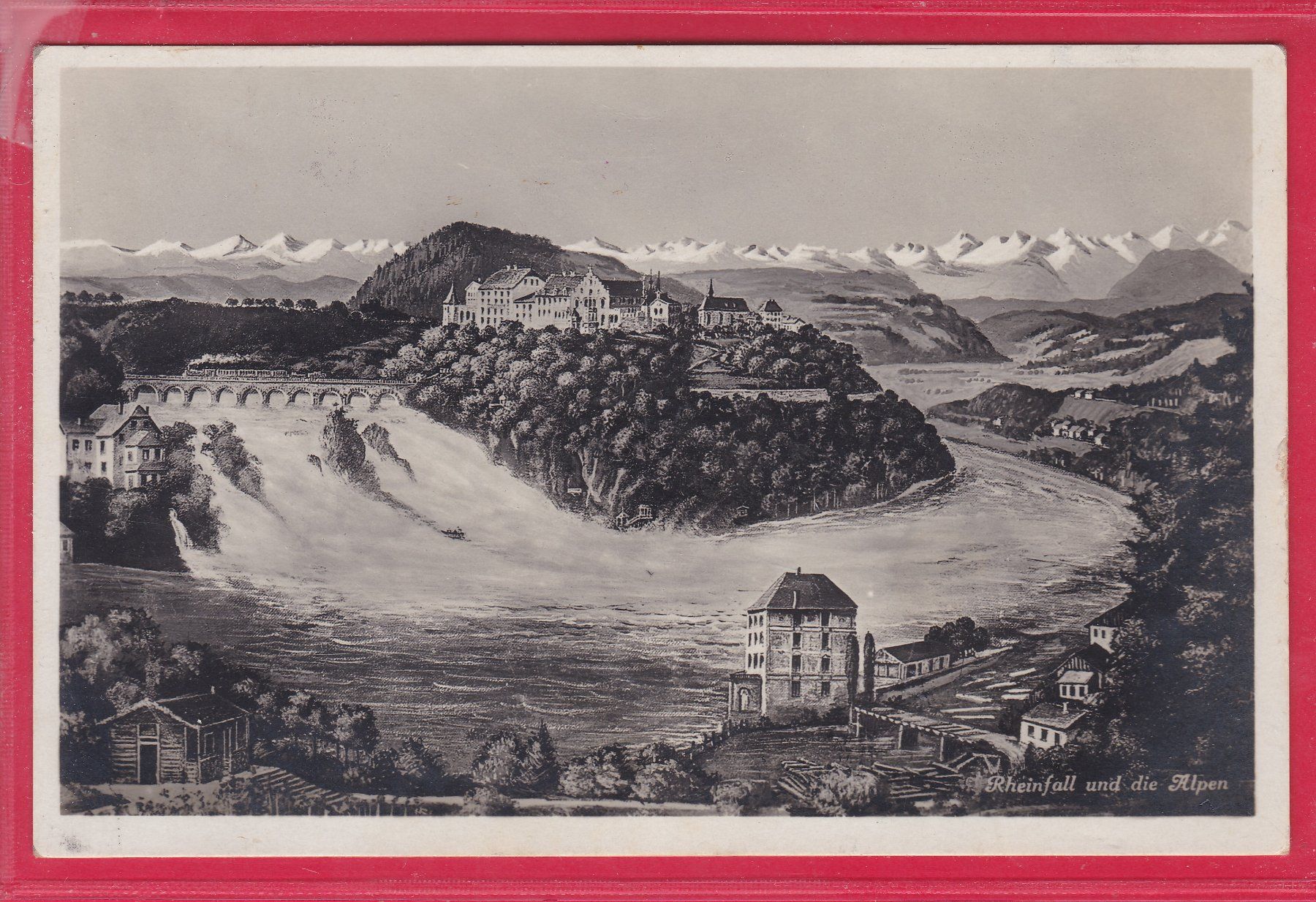 Cartoline postali: RHEINFALL UND DIE ALPEN, – Usato da Oberrieden venduto da Gebirgsstelze