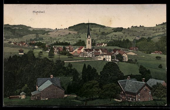Cartoline postali: AK Hundwil, Ortsansicht mit Kirche – Usato da Berlin venduto da bartko-reher