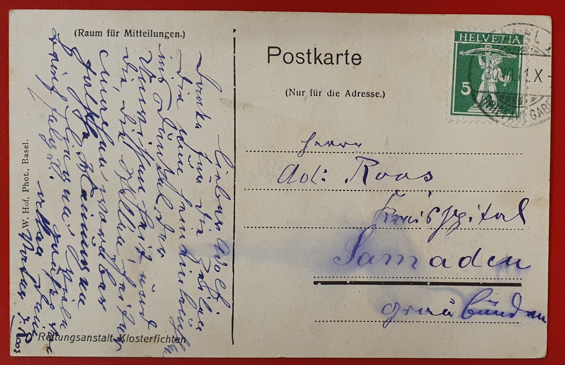 Ansichtskarten: Basel 1911 - Klosterfichten – Gebraucht aus Kreuzlingen von Rschweiz1 1