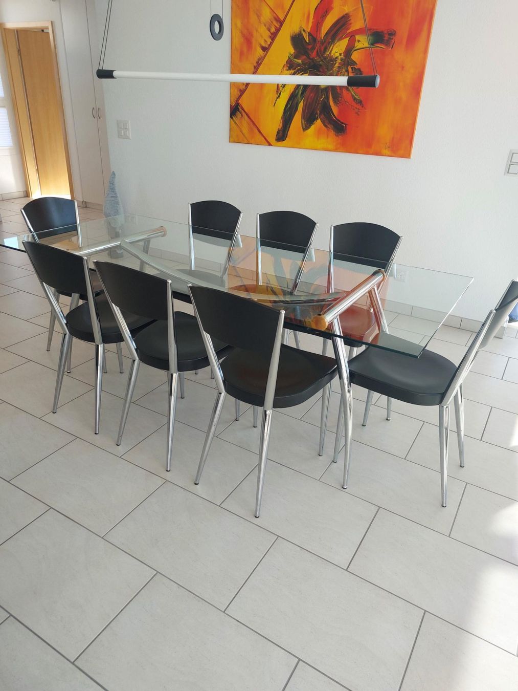 Pfister Set di tavolo e panche: Table avec plateau en verre et 8 chaises – Usato da Vallon venduto da fnirak
