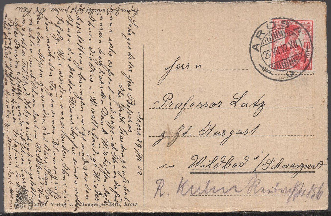 Ansichtskarten: Arosa  Plessur  1912 – Gebraucht aus Aarau von kufi44 1