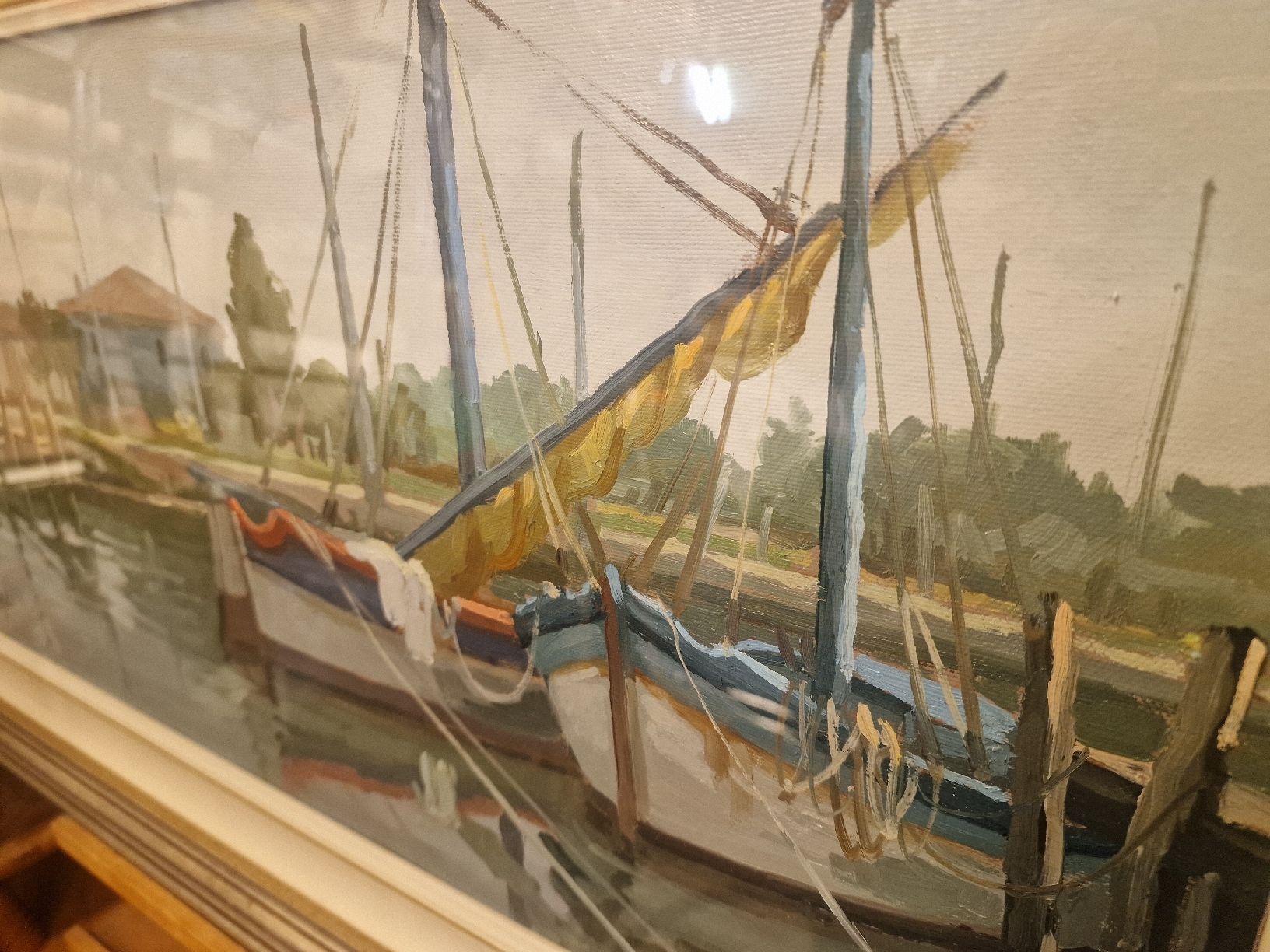 Dipinti: Ölgemälde auf Leinwand Boote im Hafen, signiert – Usato da BERN venduto da Intarsia 4