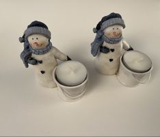 2  Schneemann Teelichthalter Deko -  Winter