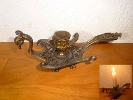 Antiker Bronze Kerzenständer, Vintage Pfau Vogel reich verzi