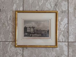 Alte Radierung "Das erste Schulhaus in Basel" gerahmt