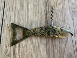 Vintage Fisch-Flaschenöffner mit Korkenzieher