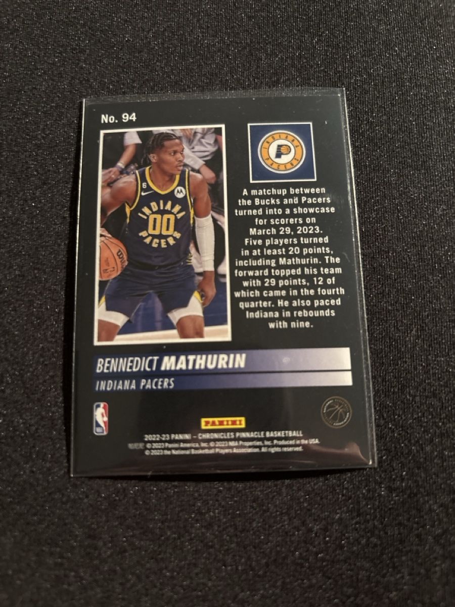 Panini Carte collezionabili: Benedict Mathurin - RC - Indiana Pacers - Pinnacle – Usato da Kaiseraugst venduto da Baum_12 1