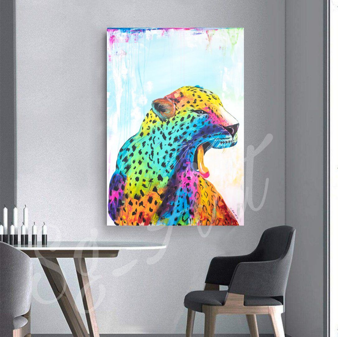 Dipinti: Acrylbild Tier Leopard bunt Unikat – Nuovo e nell'imballaggio originale da Rheinau venduto da Sussel 3