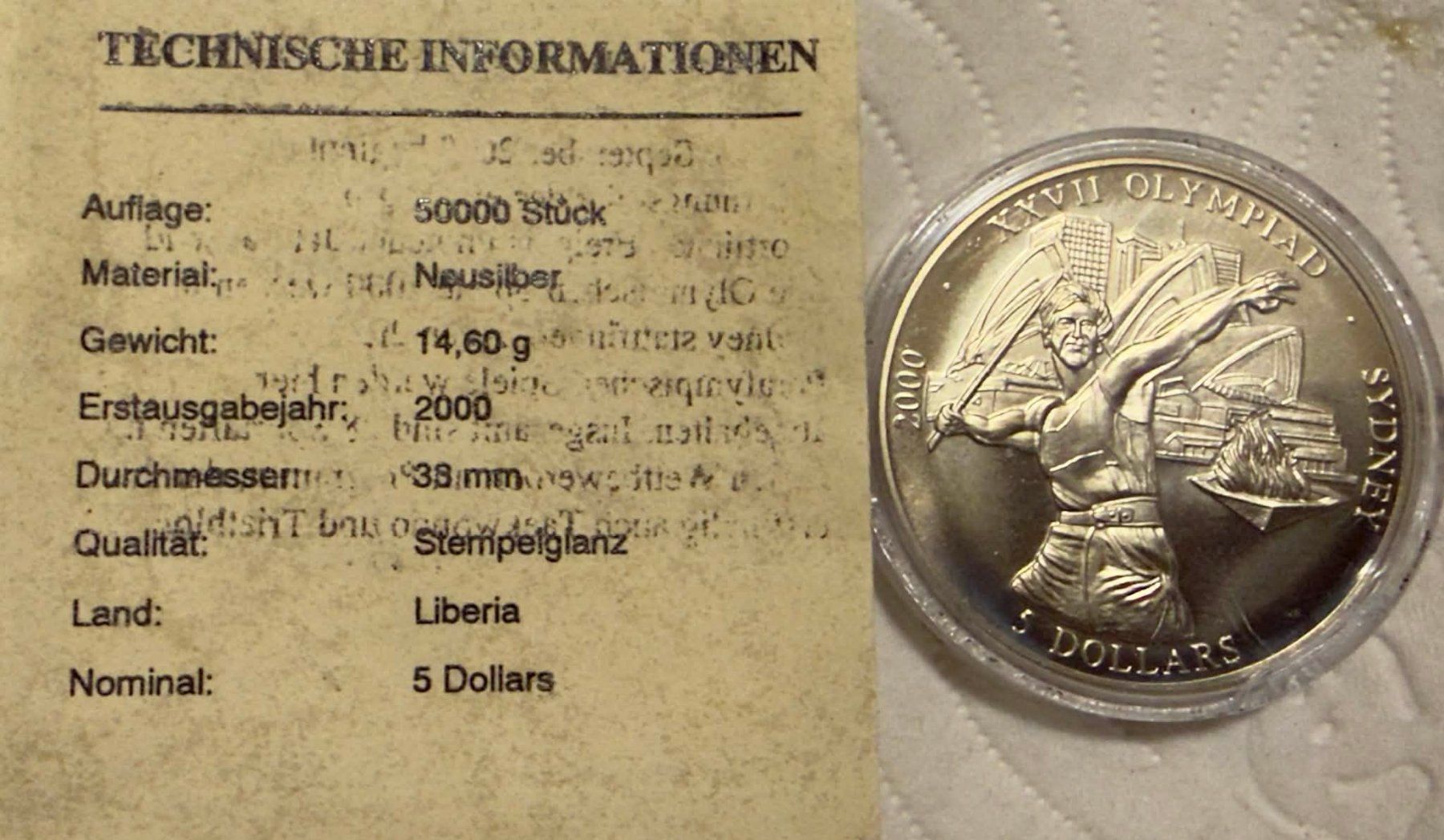 Tutti le monete: Liberia 5 Dollars 2000 PP – Nuovo e nell'imballaggio originale da Zürich venduto da Tasmiyah