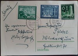 Mi 702, 704, 714 auf Karte von KÖLN 20.9.39 nach Winterthur