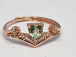 Peridot Herz-Ring, Roségold, Vintage Stil, Gr. verstellbar
