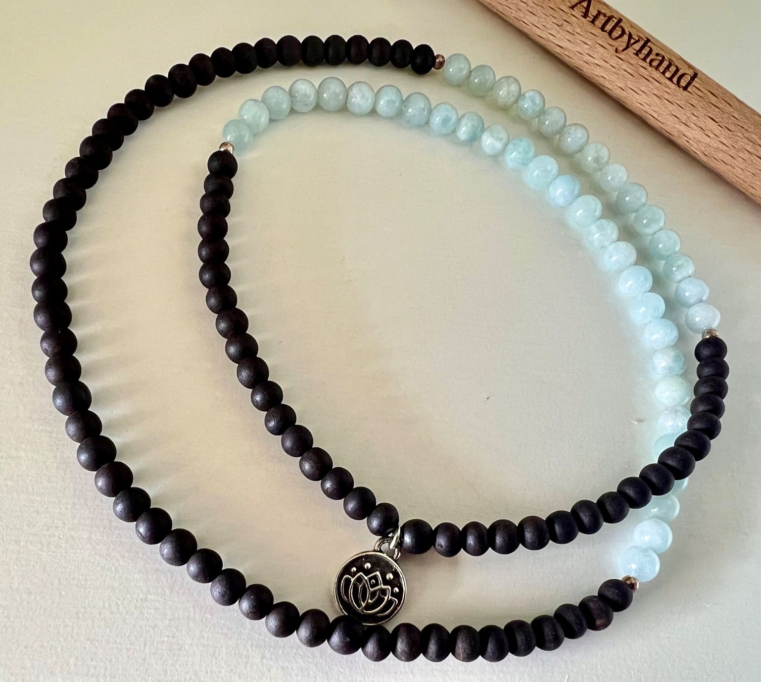 Ketten: Aquamarin Onyx Kette oder Armband mit Silber Lotus - 54cm – Gebraucht aus Ruswil von artbyhand 9