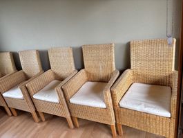 5 Hochwertige Rattanstühle mit 6 Kissen