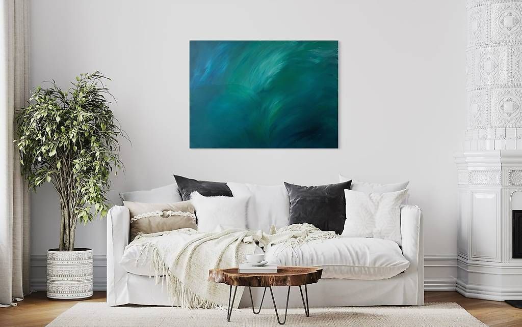 Dipinti: 110x80cm Bild grünblau "Grünschimmer" – Nuovo e nell'imballaggio originale da Urdorf venduto da manuela4