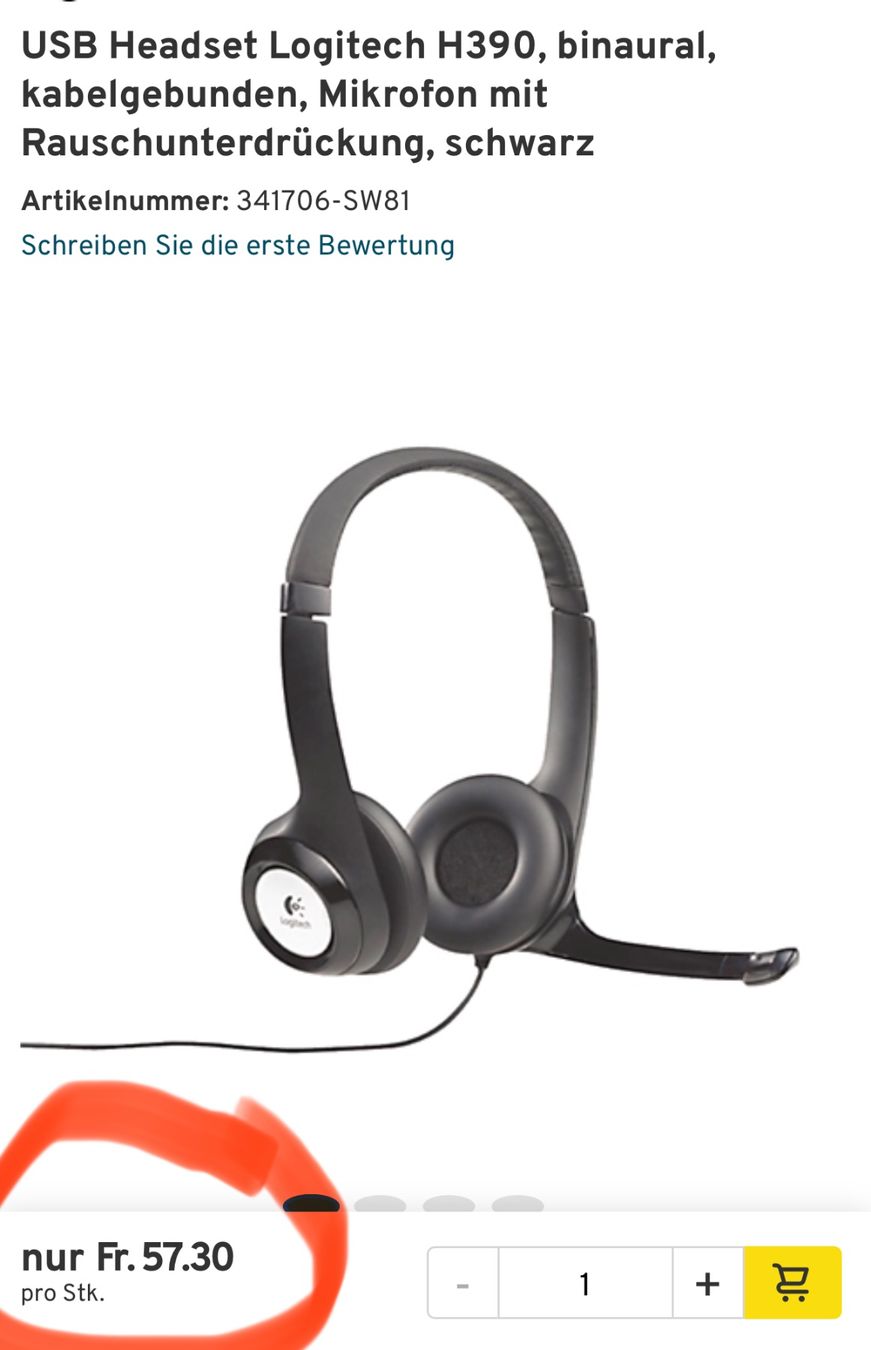 Logitech Cuffie: neuer USB Headset Logitech H390 – Nuovo e nell'imballaggio originale da Necker venduto da liq24