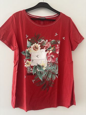 Damen T-Shirt Street One Blumenmuster rot Grösse 40