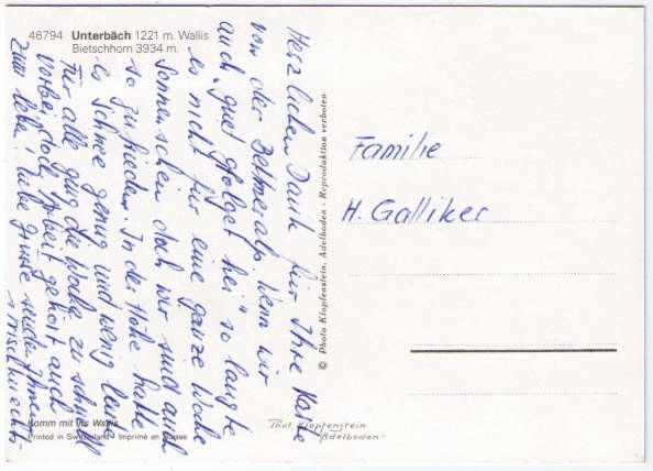 Cartes postales: Unterbäch mit Bitschhorn – D'occasion à Binningen par Mountainrider 1