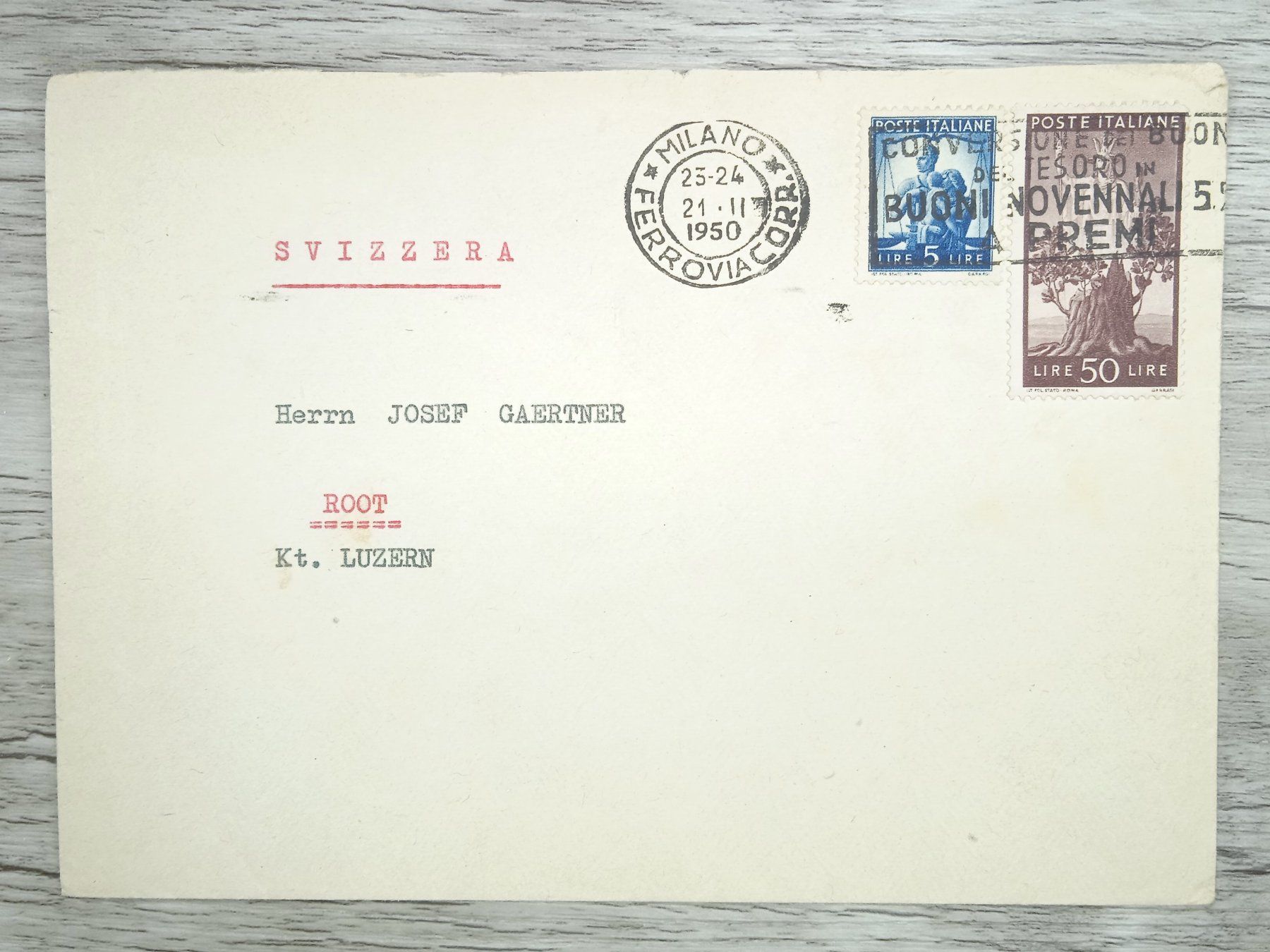 Tutti i francobolli: TR70 Enveloppe + Timbre Italie 1950 – Usato da Cousset venduto da Patrick_Collections