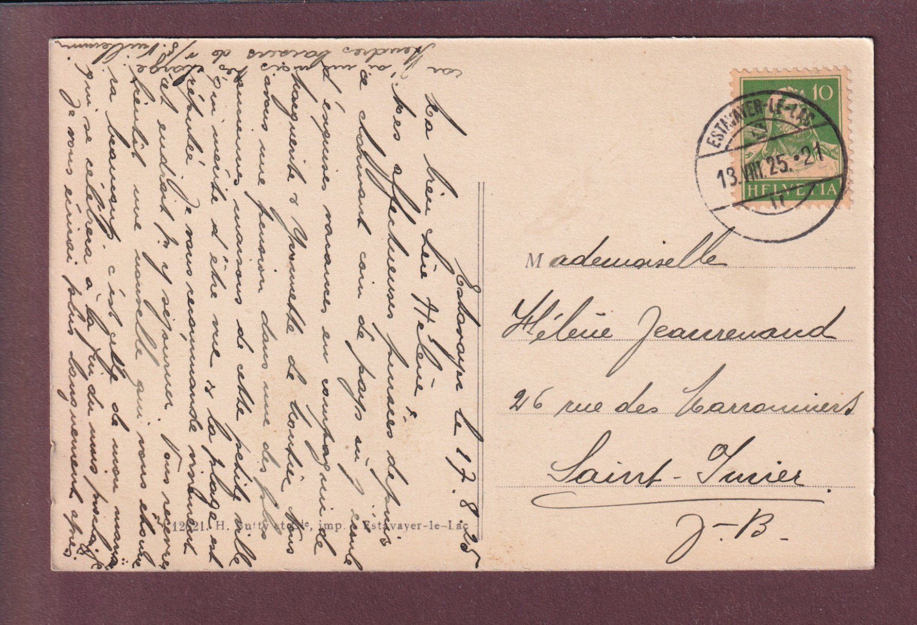 Cartoline postali: ESTAVAYER-LE-LAC - Château - 1925 – Usato da Pully venduto da nicecards 1