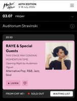 1x RAYE & Special Guests Montreux - Ticket - Parterre Debout