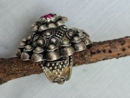 Antiker afghanischer Kuchi Ring aus Silber m. Glasstein 14Gr