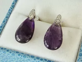 Silber 925 Ohrringe mit Natur-Amethyst, tiefviolett - Neu